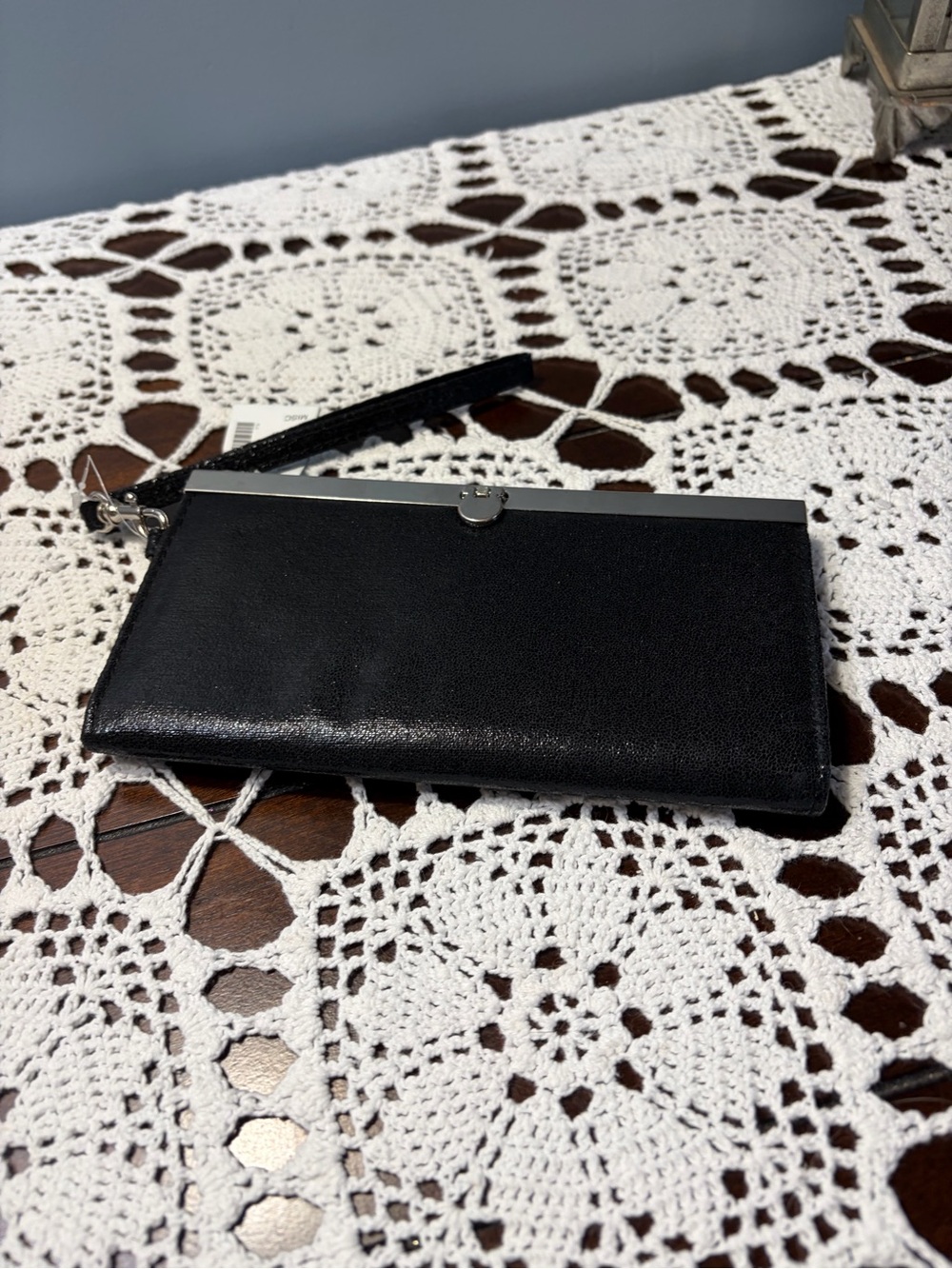 Maurices Classic Black Wristlet Clutch with Silver Trim Wallet